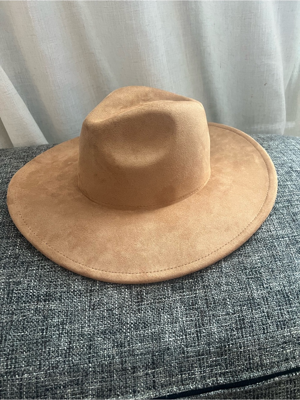 Wide Brim Suede Fedora Hat - Tan